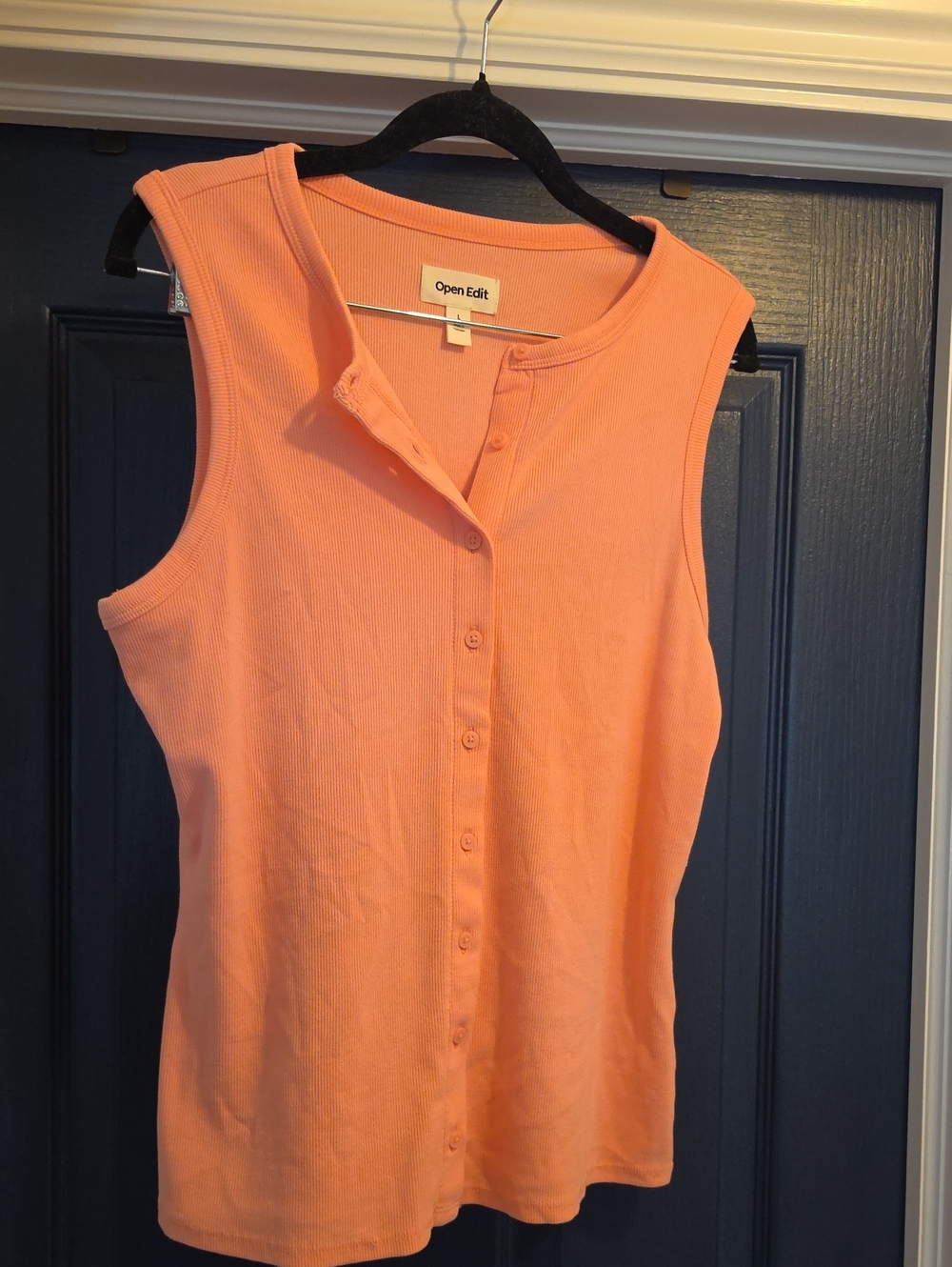 Large Open Edit Pink - Flamingo Button-Front Ribbed Tank
